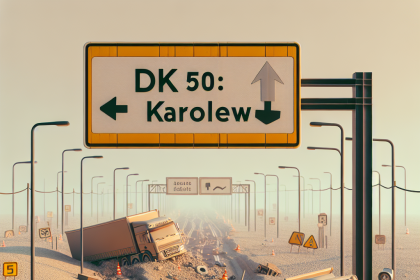 DK 50: Karolew – Ciężarówka w rowie, utrudnienia